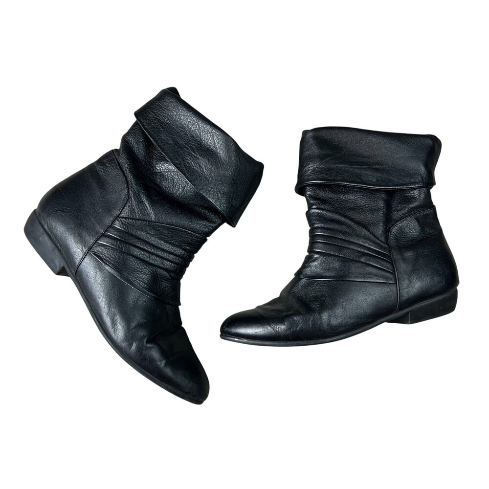 Vintage 80s Maine Woods Women's Mars Black Soft Leather Fold-Over Boots  Size 8